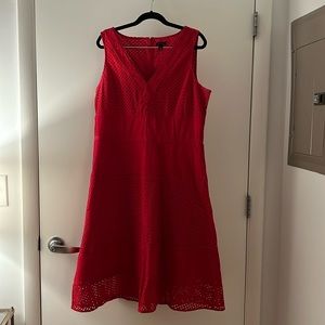Ann Taylor Red Eyelet A-Line Dress
